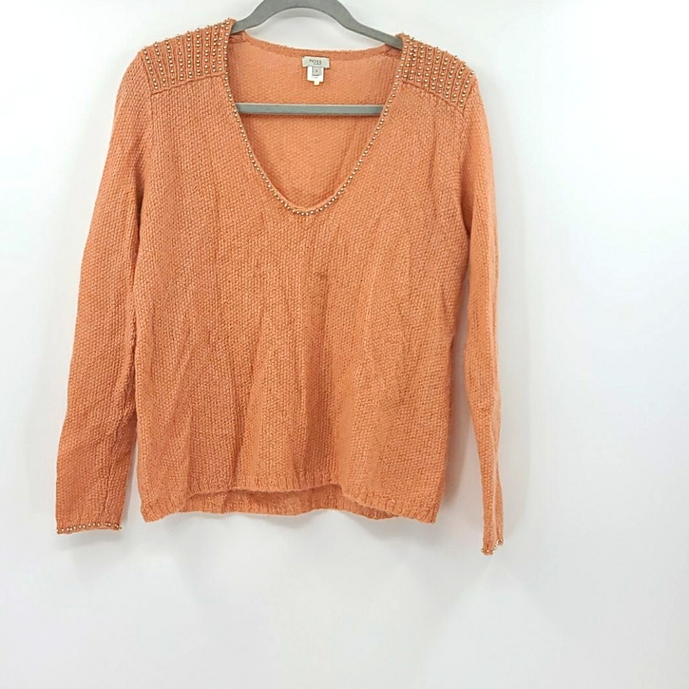 Hoss intropia peach mohair sweater with bead trim